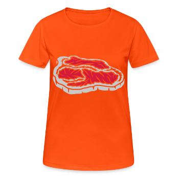 Grillmeister Steak juteux sanglant - T-shirt respirant Femme - orange néon - Devant - AI Model Female 172 dark (172cm)
