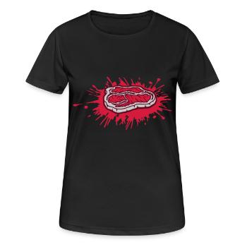Farbklecks blutig Steak Grillsaison - Frauen T-Shirt atmungsaktiv - Schwarz - Vorne - AI Model Female 172 light (172cm)