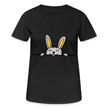 Häschen versteckt sich - Frauen T-Shirt atmungsaktiv - Schwarz - Vorne - AI Model Female 172 light (172cm)