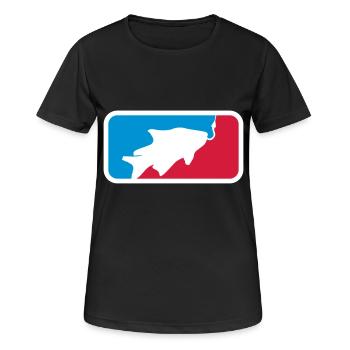 sport logo red blue caught fish fishing swim - Women's Breathable T-Shirt - black - Front - AI Model Female 172 light (172cm)