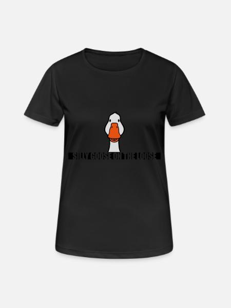 goose on the loose - Frauen T-Shirt atmungsaktiv - Schwarz