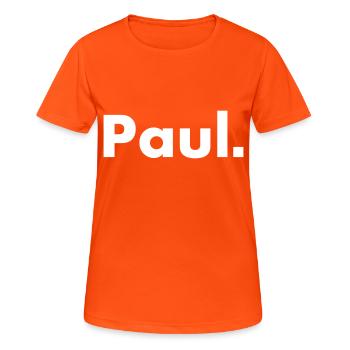 Paul - name - font - Women's Breathable T-Shirt - neon orange - Front - AI Model Female 172 dark (172cm)