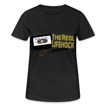 the real life hack - Frauen T-Shirt atmungsaktiv - Schwarz - Vorne - AI Model Female 172 light (172cm)