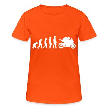 Motorrad Evolution - Frauen T-Shirt atmungsaktiv - Neonorange - Vorne - AI Model Female 172 dark (172cm)