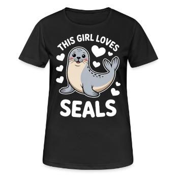 Sceau disant sceau drôle phoque du Groenland cadeau - T-shirt respirant Femme - noir - Devant - AI Model Female 172 light (172cm)