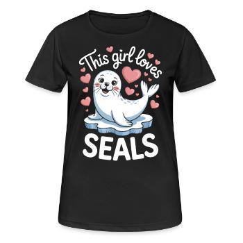 Sceau disant sceau drôle phoque du Groenland cadeau - T-shirt respirant Femme - noir - Devant - AI Model Female 172 light (172cm)