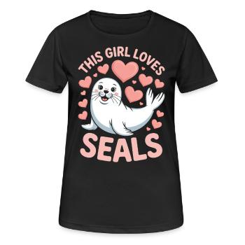 Sceau disant sceau drôle phoque du Groenland cadeau - T-shirt respirant Femme - noir - Devant - AI Model Female 172 light (172cm)