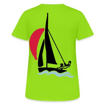 Youth sailing dinghy (420 470 505) sailboat - Women's Breathable T-Shirt - neon green - Back - AI Model Female 172 dark (172cm)