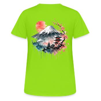 Aquarelle de la pagode Fuji Sakura - T-shirt respirant Femme - vert néon - Dos - AI Model Female 172 dark (172cm)