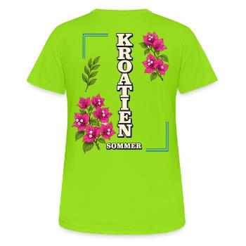 Kroatien Sommer mit Bougainvillea-Blüten - Frauen T-Shirt atmungsaktiv - Neongrün - Hinten - AI Model Female 172 dark (172cm)