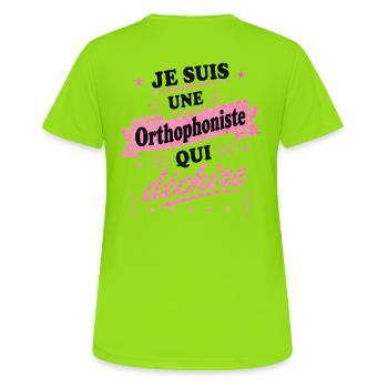 je suis une Orthophoniste qui déchire - T-shirt respirant Femme - vert néon - Dos - AI Model Female 172 dark (172cm)