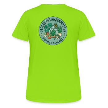 Grüne Wurzeln schlagen - Frauen T-Shirt atmungsaktiv - Neongrün - Hinten - AI Model Female 172 dark (172cm)