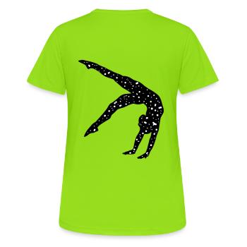 Turnen, Turnerin Galaxie - Frauen T-Shirt atmungsaktiv - Neongrün - Hinten - AI Model Female 172 dark (172cm)