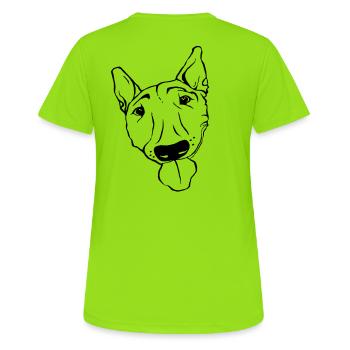 bull terrier - Women's Breathable T-Shirt - neon green - Back - AI Model Female 172 dark (172cm)