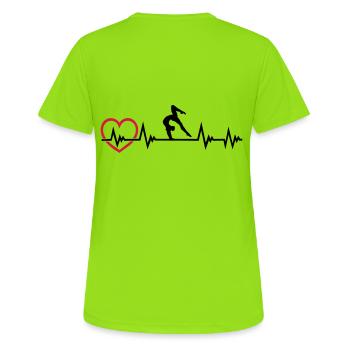 Gymnastique battement de cœur, gymnastique + ECG cardiaque - T-shirt respirant Femme - vert néon - Dos - AI Model Female 172 dark (172cm)