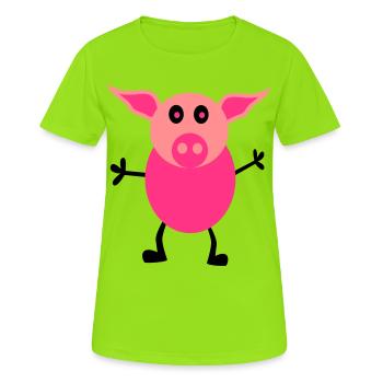 Schweine Männchen - Frauen T-Shirt atmungsaktiv - Neongrün - Vorne - AI Model Female 172 dark (172cm)