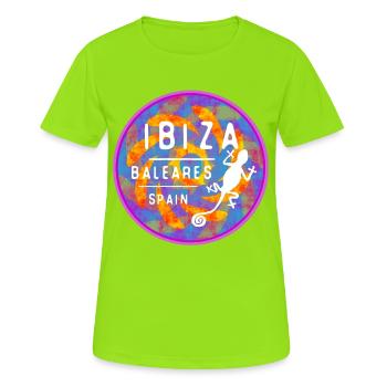 Illustration colorée de l’île des îles Baléares d’Ibiza - T-shirt respirant Femme - vert néon - Devant - AI Model Female 172 dark (172cm)