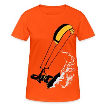 Kitesurfen und Wellen flex - Frauen T-Shirt atmungsaktiv - Neonorange - Vorne - AI Model Female 172 dark (172cm)