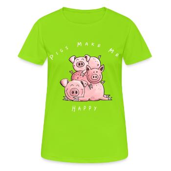 Les porcs me rendent heureux - T-shirt respirant Femme - vert néon - Devant - AI Model Female 172 dark (172cm)