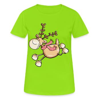 Flinkes Rentier - Rentiere - Ren - Weihnachten - Frauen T-Shirt atmungsaktiv - Neongrün - Vorne - AI Model Female 172 dark (172cm)