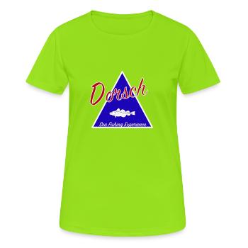 Dorsch Sea Fishing Experience Hoodie I Angeln Meer - Frauen T-Shirt atmungsaktiv - Neongrün - Vorne - AI Model Female 172 dark (172cm)