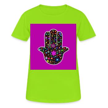 Hand of Fatima with Colorful Flowers - Women's Breathable T-Shirt - neon green - Front - AI Model Female 172 dark (172cm)