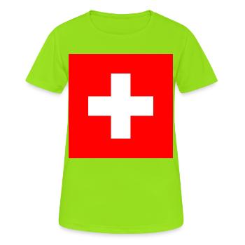 sticker flag of Switzerland Aufkleber Schweiz - Women's Breathable T-Shirt - neon green - Front - AI Model Female 172 dark (172cm)