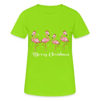 Rosa Flamingo Frohe Weihnachten - Frauen T-Shirt atmungsaktiv - Neongrün - Vorne - AI Model Female 172 dark (172cm)
