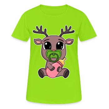Baby Rentier - Frauen T-Shirt atmungsaktiv - Neongrün - Vorne - AI Model Female 172 dark (172cm)