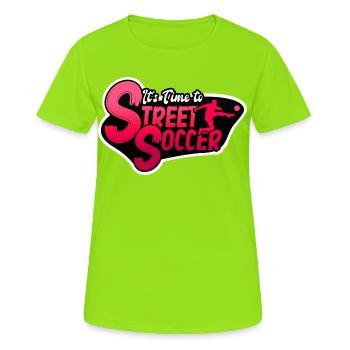 Straßenfußball - Frauen T-Shirt atmungsaktiv - Neongrün - Vorne - AI Model Female 172 dark (172cm)