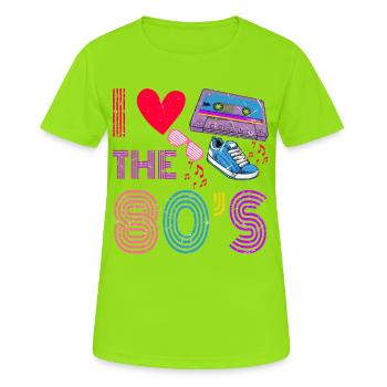 Cassette Tape Retro I Love The 80S Costume I Heart - Women's Breathable T-Shirt - neon green - Front - AI Model Female 172 dark (172cm)