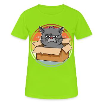 Katze Im Karton - Frauen T-Shirt atmungsaktiv - Neongrün - Vorne - AI Model Female 172 dark (172cm)