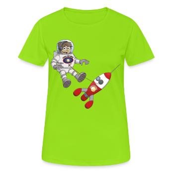 "L'astronaute et son vaisseau spatial" - T-shirt respirant Femme - vert néon - Devant - AI Model Female 172 dark (172cm)