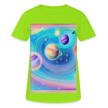 Weltall und Planeten - Frauen T-Shirt atmungsaktiv - Neongrün - Vorne - AI Model Female 172 dark (172cm)
