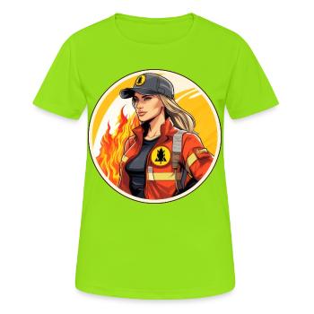 Feuerwehrfrau - Frauen T-Shirt atmungsaktiv - Neongrün - Vorne - AI Model Female 172 dark (172cm)
