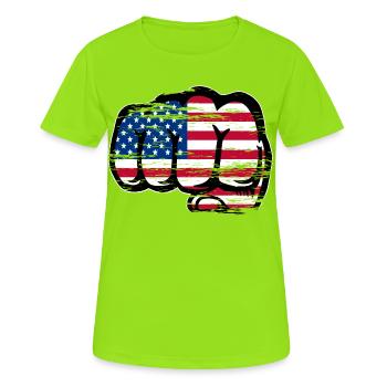 Drapeau des États-Unis Poing à main utilisé - T-shirt respirant Femme - vert néon - Devant - AI Model Female 172 dark (172cm)