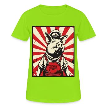 Communistes Propagande Socialistes Cochon - T-shirt respirant Femme - vert néon - Devant - AI Model Female 172 dark (172cm)