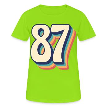 Vintage Retro T-Shirt Nummer 87 Eighty Seven - Frauen T-Shirt atmungsaktiv - Neongrün - Vorne - AI Model Female 172 dark (172cm)