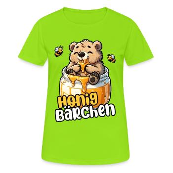 Honigbärchen – Niedlicher Bär im Honigtopf - Frauen T-Shirt atmungsaktiv - Neongrün - Vorne - AI Model Female 172 dark (172cm)