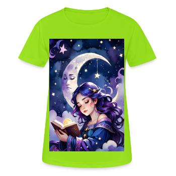 Lire et s’endormir - T-shirt respirant Femme - vert néon - Devant - AI Model Female 172 dark (172cm)