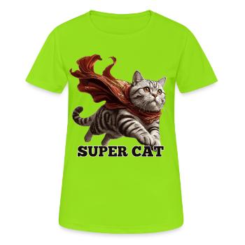 Super Katze Britisch Kurzhaar BKH getigert - Frauen T-Shirt atmungsaktiv - Neongrün - Vorne - AI Model Female 172 dark (172cm)