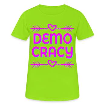 DEMOCRACY FREEDOM INCLUSION - Women's Breathable T-Shirt - neon green - Front - AI Model Female 172 dark (172cm)