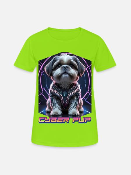 Cyber Pup Shih Tzu Dog - Women's Breathable T-Shirt - neon green