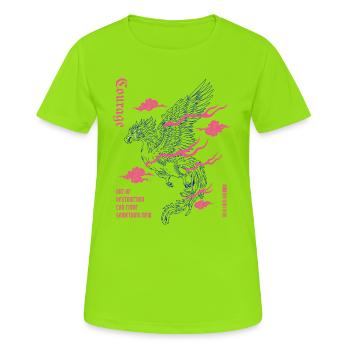 Courage – Phönix der Wiedergeburt - Frauen T-Shirt atmungsaktiv - Neongrün - Vorne - AI Model Female 172 dark (172cm)