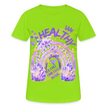 Santé - Je suis en bonne santé avec Rainbow - T-shirt respirant Femme - vert néon - Devant - AI Model Female 172 dark (172cm)