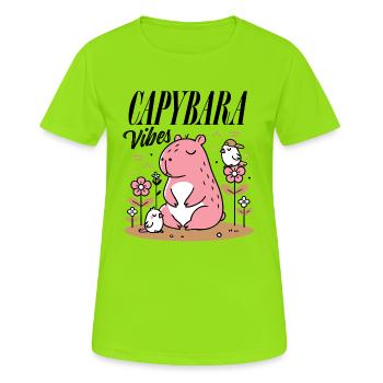 Capybara détendu avec des amis - T-shirt respirant Femme - vert néon - Devant - AI Model Female 172 dark (172cm)