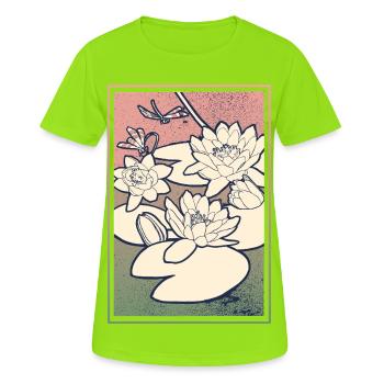 Seerosen Illustration – Ruhe & Natur - Frauen T-Shirt atmungsaktiv - Neongrün - Vorne - AI Model Female 172 dark (172cm)