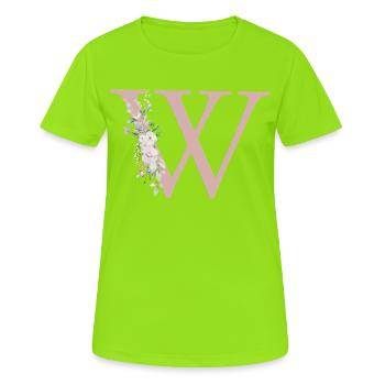 W Monogramme, Floral, Personnalisable - T-shirt respirant Femme - vert néon - Devant - AI Model Female 172 dark (172cm)
