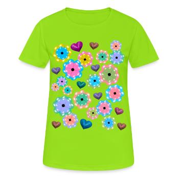 Printemps Début Printemps Fleurs Fleur Coeur Coeurs - T-shirt respirant Femme - vert néon - Devant - AI Model Female 172 dark (172cm)