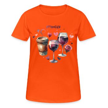 MomLife Kaffee Wein Herz Aquarell Muttertag - Frauen T-Shirt atmungsaktiv - Neonorange - Vorne - AI Model Female 172 dark (172cm)